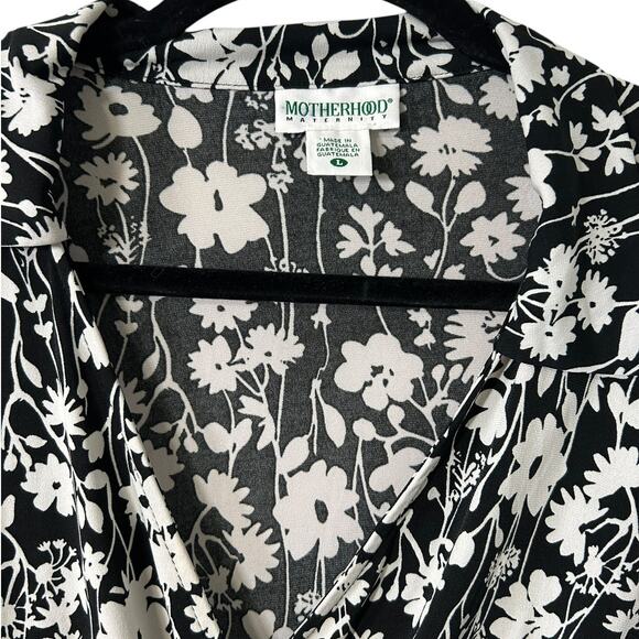 Motherhood Maternity Black White Floral Midi Wrap Dress Size Large Jersey - Picture 3 of 7